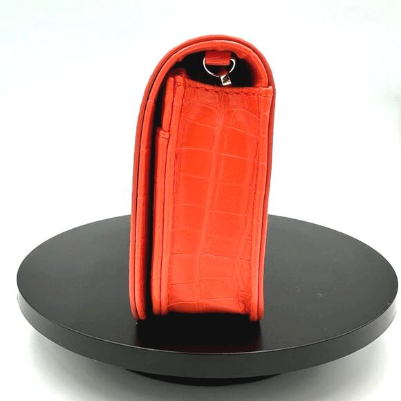 Badgley Mischka Croco Crossbody with Logo Plate - Orange - Picture 4 of 7